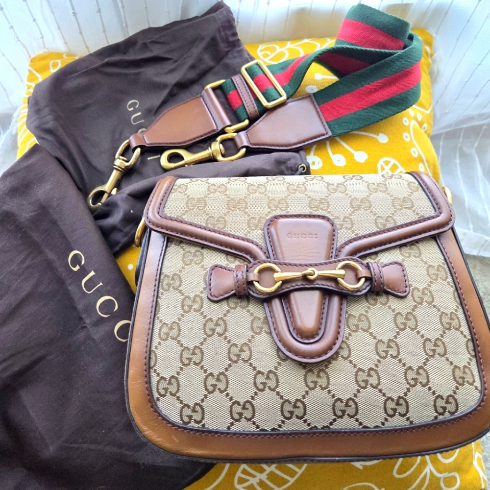 Gucci Lady Web Original GG Canvas Shoulder Bag Medium Horsebit